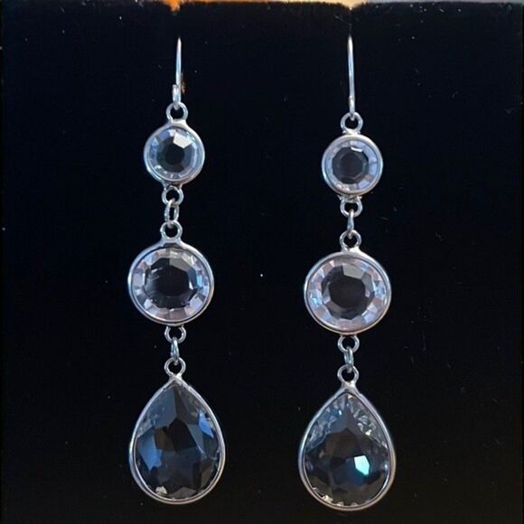 Handcrafted silver tone earrings with a clear stones. - Picture 1 of 3